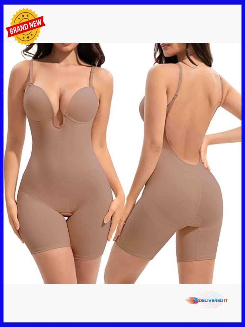Backless Shapewear Bodysuit with Built-In Bra Tummy Control Slim Fit Medium